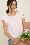 Bow Clip Dot Pattern Ruffle Sleeve Blouse
