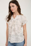 Toile Print Yoke Detail Short Sleeve Top