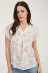 Toile Print Yoke Detail Short Sleeve Top