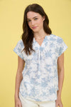 Toile Print Yoke Detail Short Sleeve Top