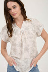 Toile Print Yoke Detail Short Sleeve Top