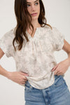 Toile Print Yoke Detail Short Sleeve Top
