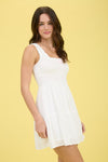 Clipdot Bow Detail Sleeveless Smocked Mini Dress