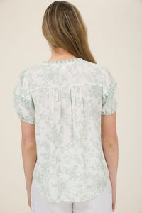 Floral Print Scallop Trim Double Front Tie Blouse