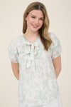 Floral Print Scallop Trim Double Front Tie Blouse