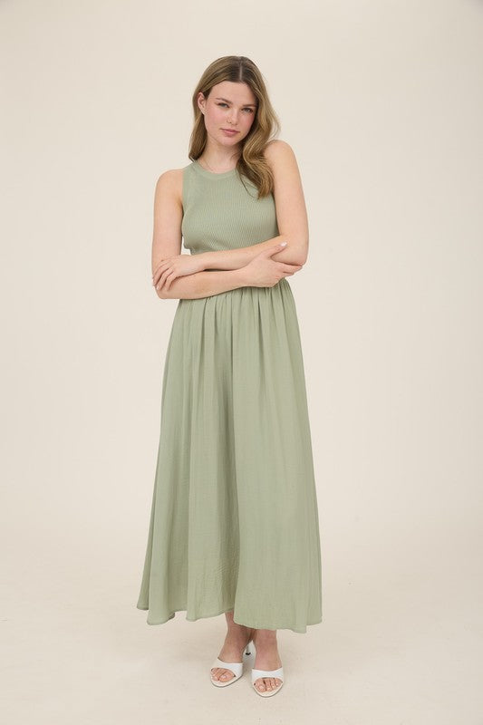 Knit Mixed Media Sleeveless Midi Dress
