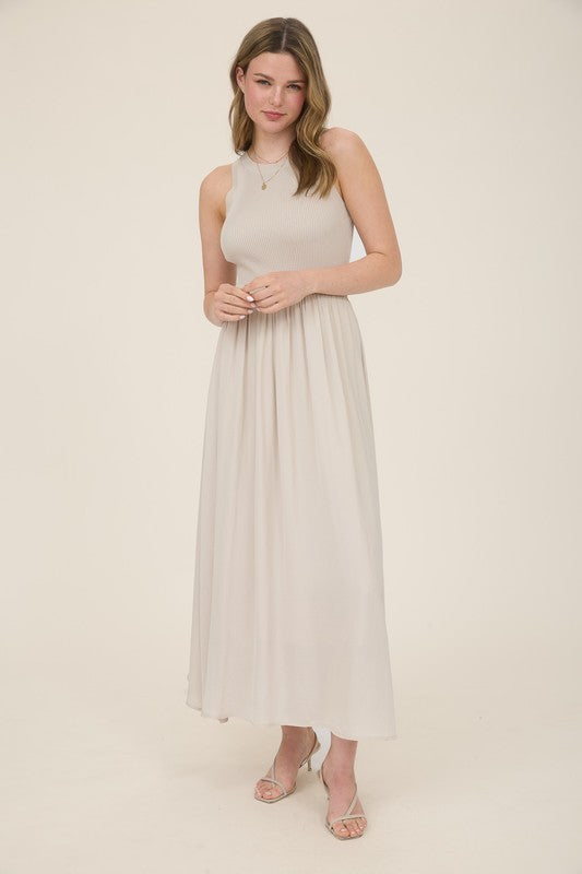 Knit Mixed Media Sleeveless Midi Dress