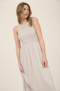 Knit Mixed Media Sleeveless Midi Dress