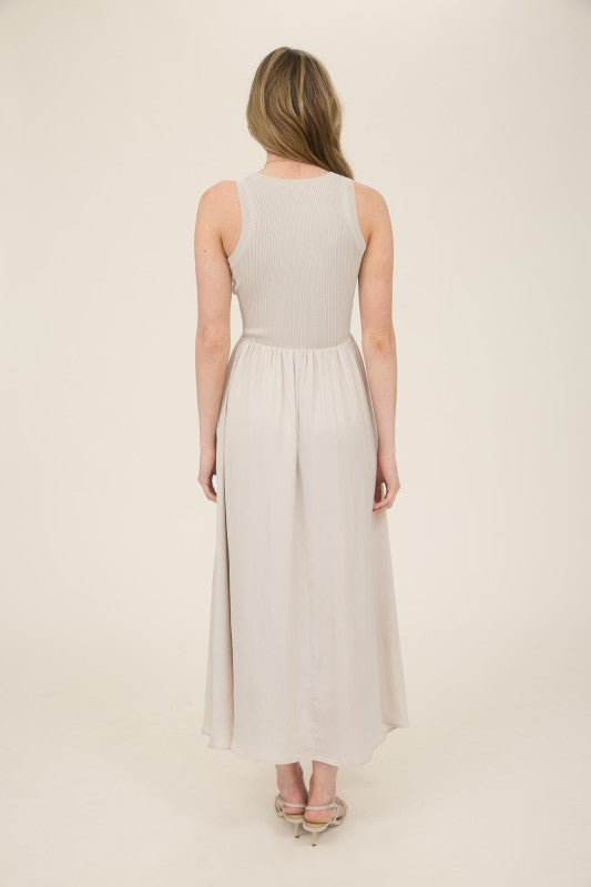 Knit Mixed Media Sleeveless Midi Dress