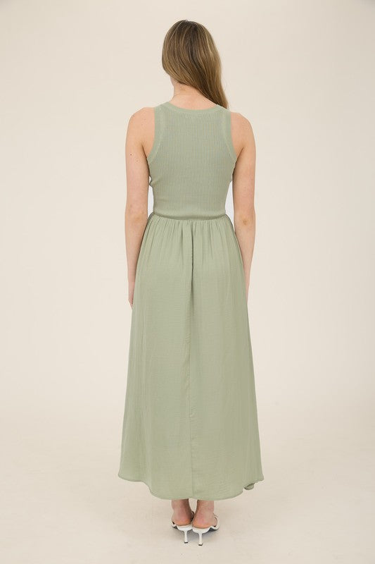 Knit Mixed Media Sleeveless Midi Dress