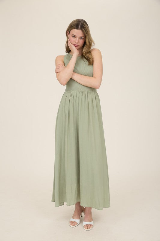 Knit Mixed Media Sleeveless Midi Dress