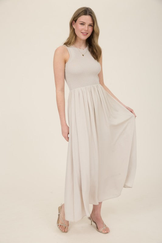Knit Mixed Media Sleeveless Midi Dress