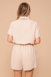 Short Sleeve Collared Button Down Romper With Front Pockets