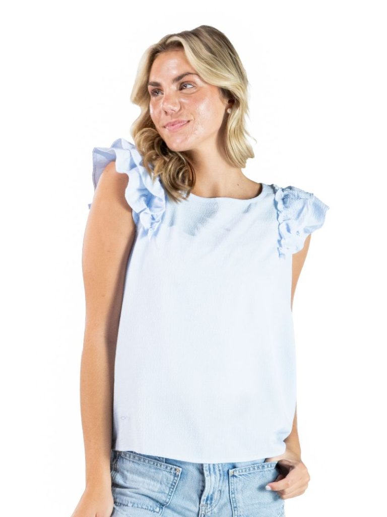 Ruffle Sleeve Square Neck Blouse - Blue