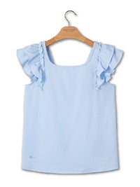 Ruffle Sleeve Square Neck Blouse - Blue
