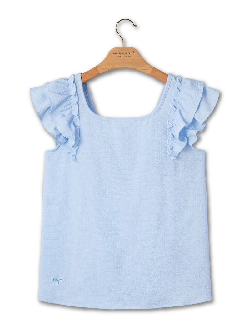 Ruffle Sleeve Square Neck Blouse - Blue