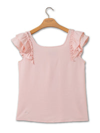 Ruffle Sleeve Square Neck Blouse - Blush Pink