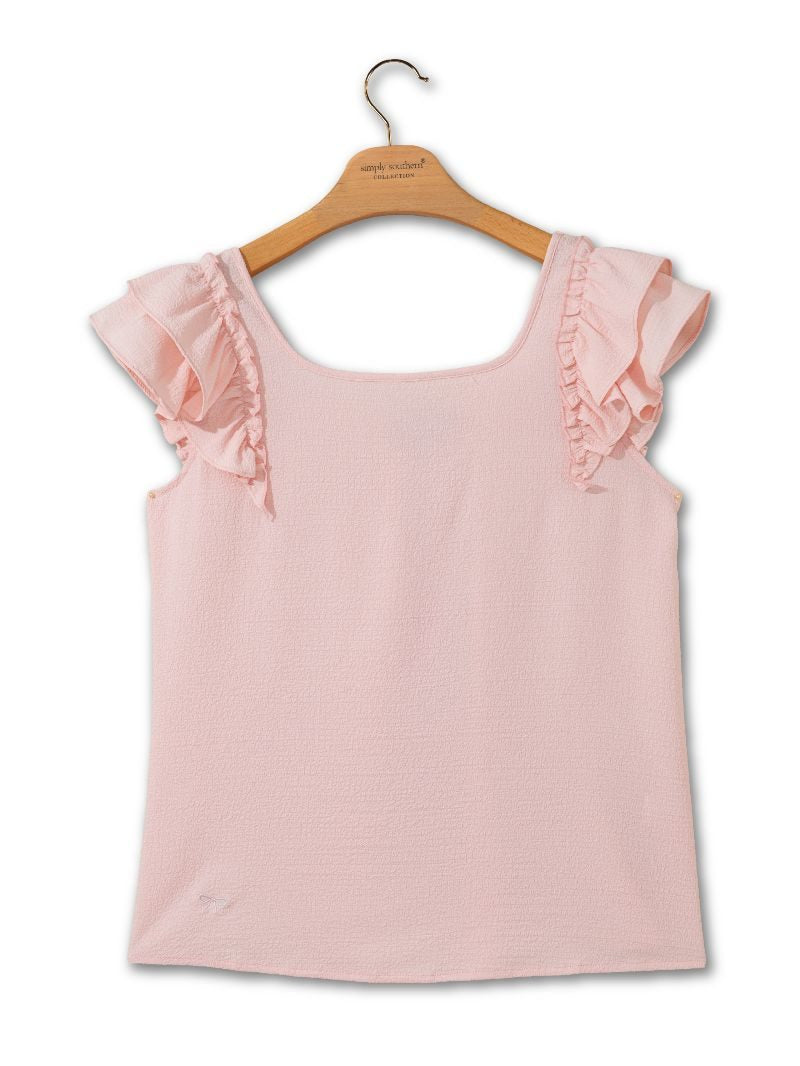 Ruffle Sleeve Square Neck Blouse - Blush Pink