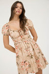 Floral Ruffle Trim Velvet Front Tie Mini Dress