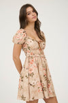 Floral Ruffle Trim Velvet Front Tie Mini Dress