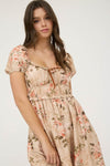 Floral Ruffle Trim Velvet Front Tie Mini Dress