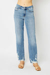 High Waist Straight Jeans W/ Heavy Destroy 82470