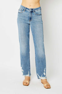 High Waist Straight Jeans W/ Heavy Destroy 82470