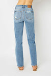 High Waist Straight Jeans W/ Heavy Destroy 82470