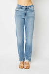 High Waist Straight Jeans W/ Heavy Destroy 82470