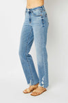 High Waist Straight Jeans W/ Heavy Destroy 82470