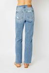 High Waist Straight Jeans W/ Heavy Destroy 82470