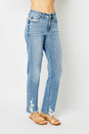 High Waist Straight Jeans W/ Heavy Destroy 82470