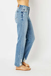 High Waist Straight Jeans W/ Heavy Destroy 82470
