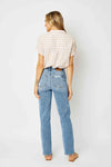High Waist Straight Jeans W/ Heavy Destroy 82470