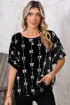 Bow Print Puff Short Sleeve Top