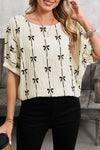 Bow Print Puff Short Sleeve Top