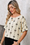 Bow Print Puff Short Sleeve Top