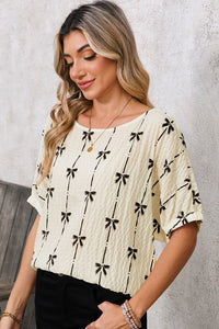 Bow Print Puff Short Sleeve Top