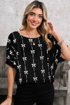 Bow Print Puff Short Sleeve Top