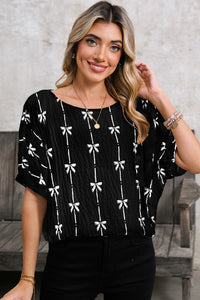 Bow Print Puff Short Sleeve Top