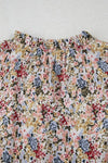 Boho Floral Button Neck Ruffle Short Sleeve Blouse