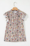 Boho Floral Button Neck Ruffle Short Sleeve Blouse