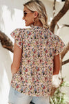 Boho Floral Button Neck Ruffle Short Sleeve Blouse