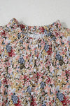 Boho Floral Button Neck Ruffle Short Sleeve Blouse