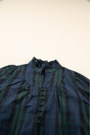 Checkered Puff Sleeve Frill Trim Blouse