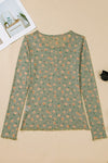 Long Sleeve Mesh Floral Patterned Top