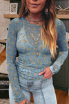 Long Sleeve Mesh Floral Patterned Top