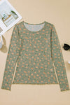 Long Sleeve Mesh Floral Patterned Top