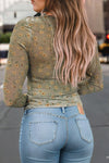 Long Sleeve Mesh Floral Patterned Top