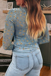 Long Sleeve Mesh Floral Patterned Top